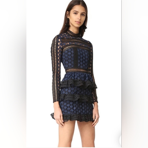 self-portrait lace mini dress navy and black4 US